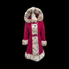 Load image into Gallery viewer, Vintage 70’s Coat Red Princess Spotted Faux Fur Hooded Christmas Holiday Winter Princess