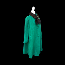 Load image into Gallery viewer, Vintage Women&#39;s Coat- 60s Lilli Ann Emerald Green Mink Wool Swing Coat One Size Fits All Mad Men