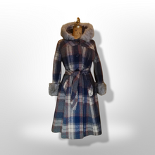 Load image into Gallery viewer, Plaid Pinup Princess Fit and Flare Wool Hooded Faux Shearling Coat Boho Almost Famous Penny Lane M/L