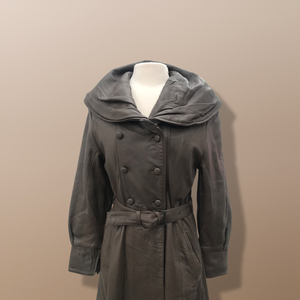 Italian Leather Brown Full Length Leather Coat Fit Flare