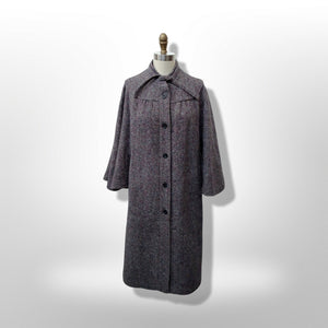 70’s Tweed Irish Cape Coat with Bell Sleeves ~Brand Donegal Made in Ireland 100% Pure Wool Cape Coat Bell Sleeves