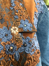 Load image into Gallery viewer, 80’s Vintage Three Piece Jean and Lace Skirt Bustier and Jacket Beaded and Embroidered Cowgirl Cowboy Beyoncé Style