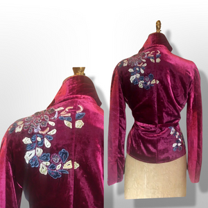 Vintage Red Bergundy Beaded and Embroidered Blazer Top Jacket Floral Holiday Christmas Thanksgiving