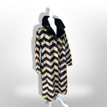 Load image into Gallery viewer, Rare Seal Skin Chevron Coat with Mink Collar Black and White Piano Virtuoso Master Furrier Design