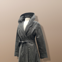 Load image into Gallery viewer, Italian Leather Coat Full Length Scalloped Collar Fit Flare Princess Belted