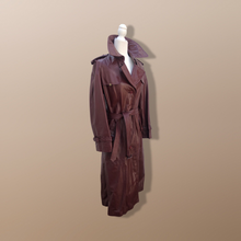 Load image into Gallery viewer, 70’s Leather Spy Trench Coat Oxblood Maroon Deep Bergundy Color