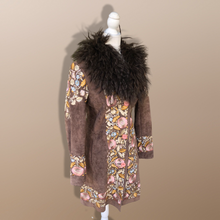Load image into Gallery viewer, Vintage Deadstock Embroidered Pink Floral Brown Suede and Mongolian Lamb Coat Small Petite