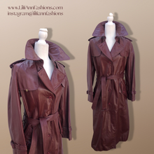 Load image into Gallery viewer, 70’s Leather Spy Trench Coat Oxblood Maroon Deep Bergundy Color