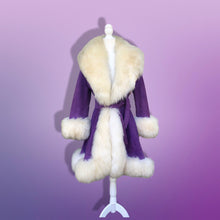 Load image into Gallery viewer, Vintage 70’s Collectible Lilli Ann Purple Suede and Massive Sheepskin Shearling Coat Penny Lane Almost Famous Princess Cut Fit and Flare Hippy Boho Chic Jessica Simpson