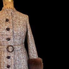Load image into Gallery viewer, Vintage 60s 70s Women&#39;s Coat Mohair Wool Knitted Couture Made in Paris France Belt Fit Flare Princess Trim