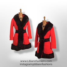 Load image into Gallery viewer, Vintage Lilli Ann Red Wool Mod 60s Fur Trimmed Coat Fur Trim Princess Fall Winter Holidays Christmas