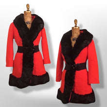 Load image into Gallery viewer, Vintage Lilli Ann Red Wool Mod 60s Fur Trimmed Coat Fur Trim Princess Fall Winter Holidays Christmas
