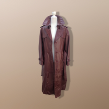 Load image into Gallery viewer, 70’s Leather Spy Trench Coat Oxblood Maroon Deep Bergundy Color