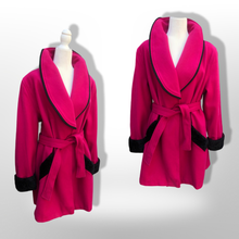 Load image into Gallery viewer, Vintage Wool Magenta Pink Wool Black Trim Wrap Coat