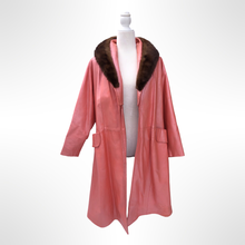 Load image into Gallery viewer, 70’s 80’s Pink Leather and Mink Collar Convertible Duster Coat