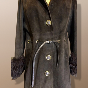 Vintage 70's Curly Lamb Afghan Suede Long Penny Lane Hippie Chic Brown Coat M/L Made in Spain