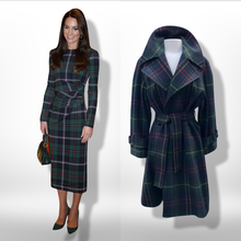 Load image into Gallery viewer, Green Tartan Wool Plaid Wrap Coat