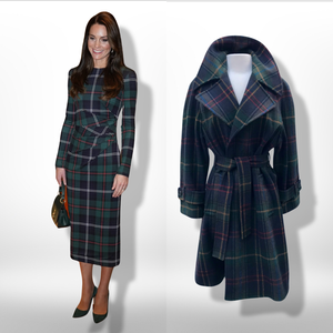 Green Tartan Wool Plaid Wrap Coat