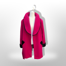 Load image into Gallery viewer, Vintage Wool Magenta Pink Wool Black Trim Wrap Coat