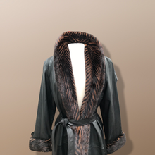 Load image into Gallery viewer, Italian leather Wrap Tuxedo Mink Coat Herringbone Design