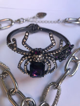 Load image into Gallery viewer, Purple Spider Necklace and Bracelet Set Rhinestone Glass Metal Betsey Johnson Halloween Insect Bug Love