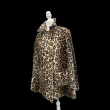 Load image into Gallery viewer, Vintage 60’s Cape Poncho Reversible Wool camel and Faux Leopard Jaguar Print Double Pocket and Buttons