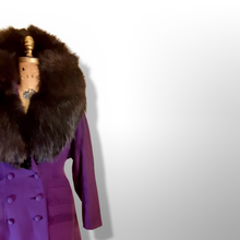 Load image into Gallery viewer, Vintage Women&#39;s New Look 40s Purple Violet Princess Pinup Pinup Coat Full Skirted Massive Fox Fur Film Noir Golden Age Old Hollywood Glamour