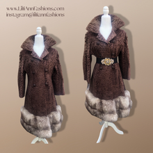 Load image into Gallery viewer, Vintage 60’s 70’s Fur Coat Persian Lamb Astrakhan Norwegian Fox Fur Tiered Jeweled Belt XS