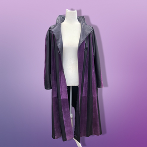 80’s 90’s Purple Lamb Suede and Leather Made In Italy Coat Striped A-Line Flexible Size Loose Fit