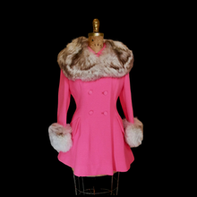Load image into Gallery viewer, 60s Pink Lilli Ann Norwegian Fox Fur Coat Fit and Flare Neon Florescent Bright Pink Double Breasted Princess