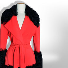 Load image into Gallery viewer, Lilli Ann 60s Mongolian Orange Red Wrap Coat Persian Curly Shearling Penny Lane Almost Famous