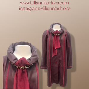 Bergundy Wine Softest Lamb Leather Coat with Deep Red Suede Inlay