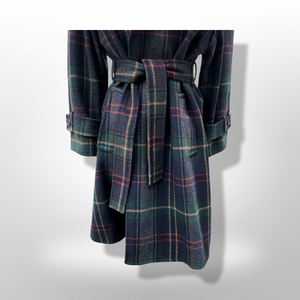 Green Tartan Wool Plaid Wrap Coat
