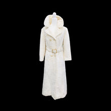 Load image into Gallery viewer, Vintage Robert Meshekoff Faux Persian Lamb Astrakhan White Belted Full Length Double Breasted Coat
