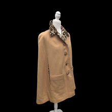 Load image into Gallery viewer, Vintage 60’s Cape Poncho Reversible Wool camel and Faux Leopard Jaguar Print Double Pocket and Buttons