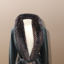 Load image into Gallery viewer, Italian leather Wrap Tuxedo Mink Coat Herringbone Design