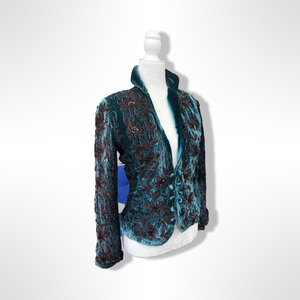 Beaded Teal Blue Vintage Velvet Jacket Blazer