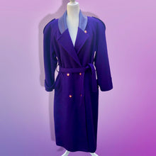 Load image into Gallery viewer, Vintage 90’s Purple London Fog Pure Wool and Leather Career Professional Day and Night Coat