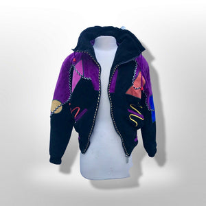 80’s 90’s Suede Colorful “In Living Color” Saved by the Bell era Bomber Jacket Coat