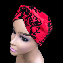 Load image into Gallery viewer, Red Headband Satin and Velvet Brocade Turban Extra wide headband