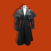 Load image into Gallery viewer, Vintage GLAM 80’s 90’s Rare Leather Long Cape Coat 38”Bust with Wide Belt Fitted and Flared Studio 54 Couture Super Model Runway The Matrix Goth SuperGlam