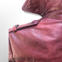 Load image into Gallery viewer, Vintage 70’s Leather Coat Trench Spy in Bergundy Oxblood Highly Detailed