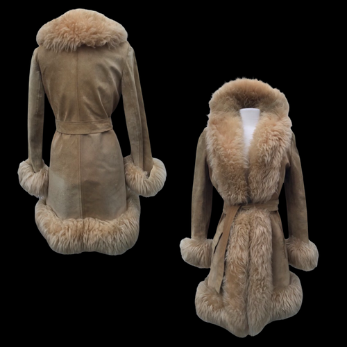 70’s Vintage Suede and Shearling Coat Boho Princess Penny Lane Fall Lamb Afghan Hippy Chic Fit and Flare