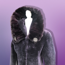 Load image into Gallery viewer, New Shearling and Mink Plum Purple Jeweled Hooded Luxury Coat
