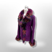 Load image into Gallery viewer, Purple Suede and Shearling with Rainbow Purple Dyed Fox Fur Ultra Soft Warm