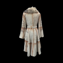 Load image into Gallery viewer, Embroidered Mocha Cream Colored Ombré Sheared Fur Beaver Princess Coat with Crystal Accents Full Skirt and Flared Bell Sleeves Wearable Work of Art One of A Kind
