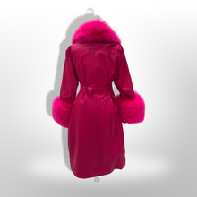 Load image into Gallery viewer, Vibrant Pink Leather and Fox Fur Trench Fit and Flare Pinup Coat
