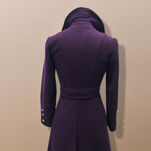 Vintage Deep Purple Military Style Wool Coat Fitted and Tailored