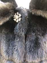 Load image into Gallery viewer, Jet Black Hooded Mink and Shearling Luxury Coat with Rhinestone Button