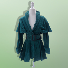 Load image into Gallery viewer, 80’s 90’s Green Suede Cape Coat Jacket Belted and Skirted
